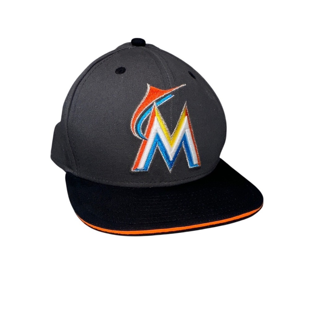 New Era 59FIFTY Miami Marlins Fitted Hat Grey Black Orange Size 7 1/8 MLB Cap